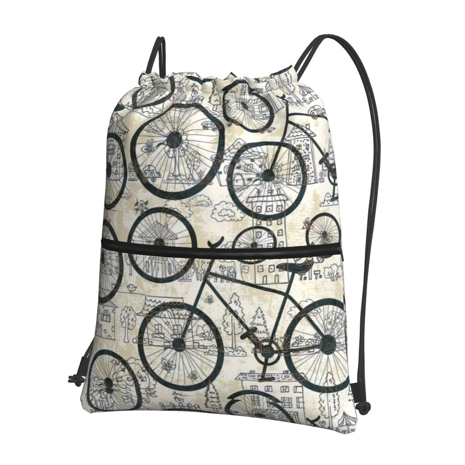 Bicycle Print Drawstring Backpack String Bag Sackpack For Gym Shopping Sport Yoga