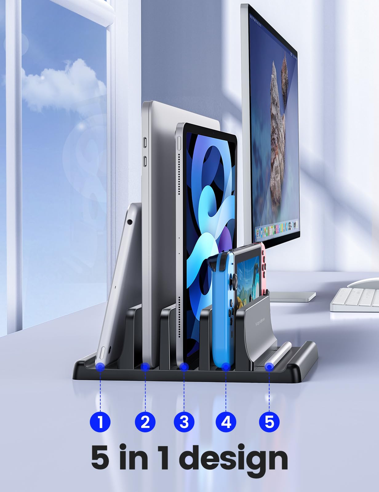 VAYDEER Support Vertical pour Ordinateur Portable, Réglable et Polyvalent avec 3 Rainures. Compatible avec Macbook/Pro, Mac, iPad et PC Portables. Design Noir Élégant