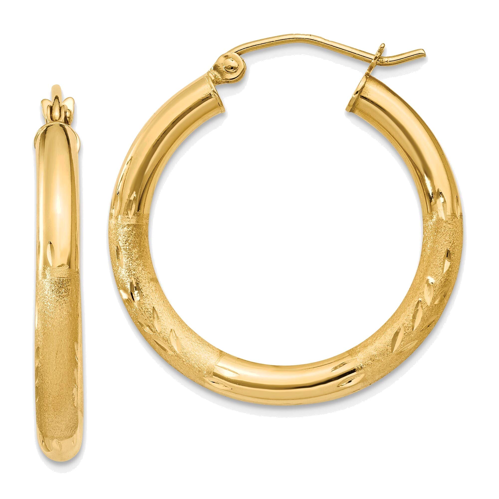 Amazon.com: Satin & Diamond-cut 3mm Round Hoop Earrings in