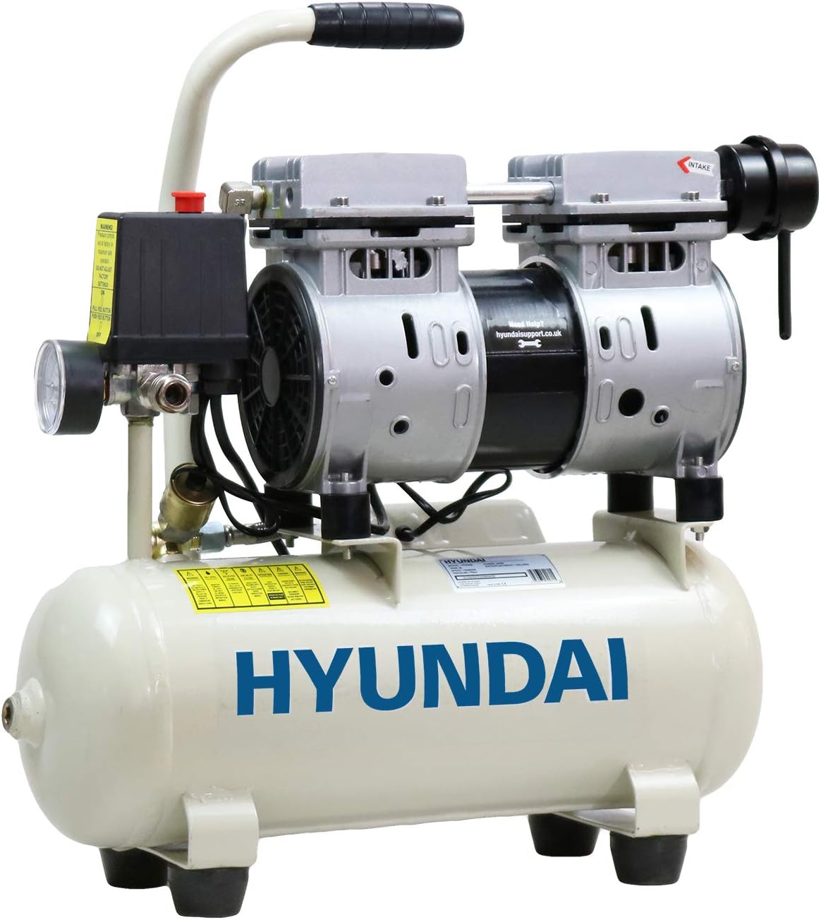 Hyundai Low Noise Electric Air Compressor 8L Oil Free 550W Direct Drive, 4CFM 100psi Portable Lightweight Compressor for DIY, Inflation & Air Tools