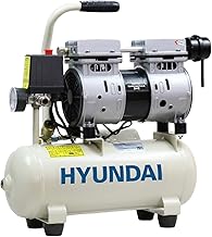 Hyundai Low Noise Electric Air Compressor - 550W, 4CFM, 100PSI, Oil Free, 8L Tank, 2 Year Warranty, Quick Release Fittings, UK 13 Amp Plug, White
