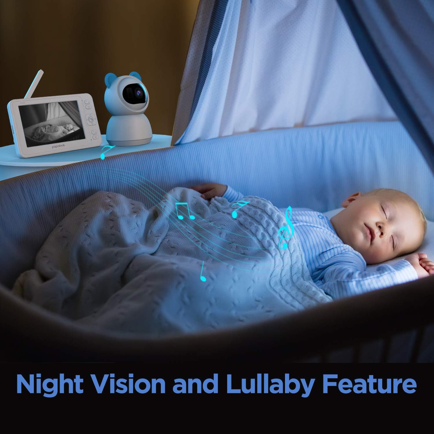 Best Deal Baby Monitor papalook BM1 FHD 1080P Video Baby Monitor with Camera and Audio, 5 HD Display, No WiFi, 2-Way Audio, Temperature and Sound Detection, Night Vision, 900ft Stable Transmission, Lullaby