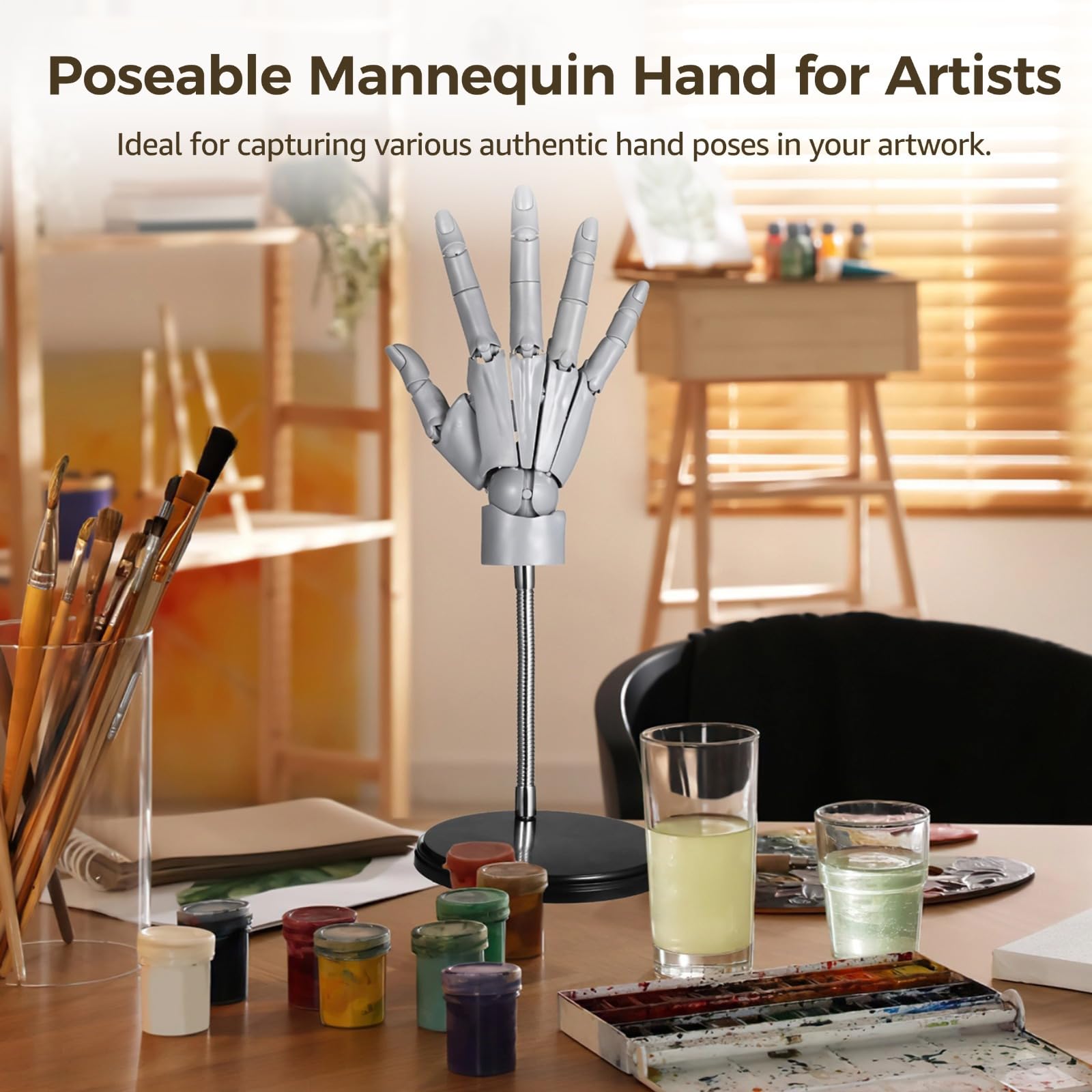 Mannequin flexible pour la main droite pour artistes, modèle de main articulée 1:1 ABS avec articulations mobiles, accessoire de dessin pour cours d'art, bijoux et affichage de photos