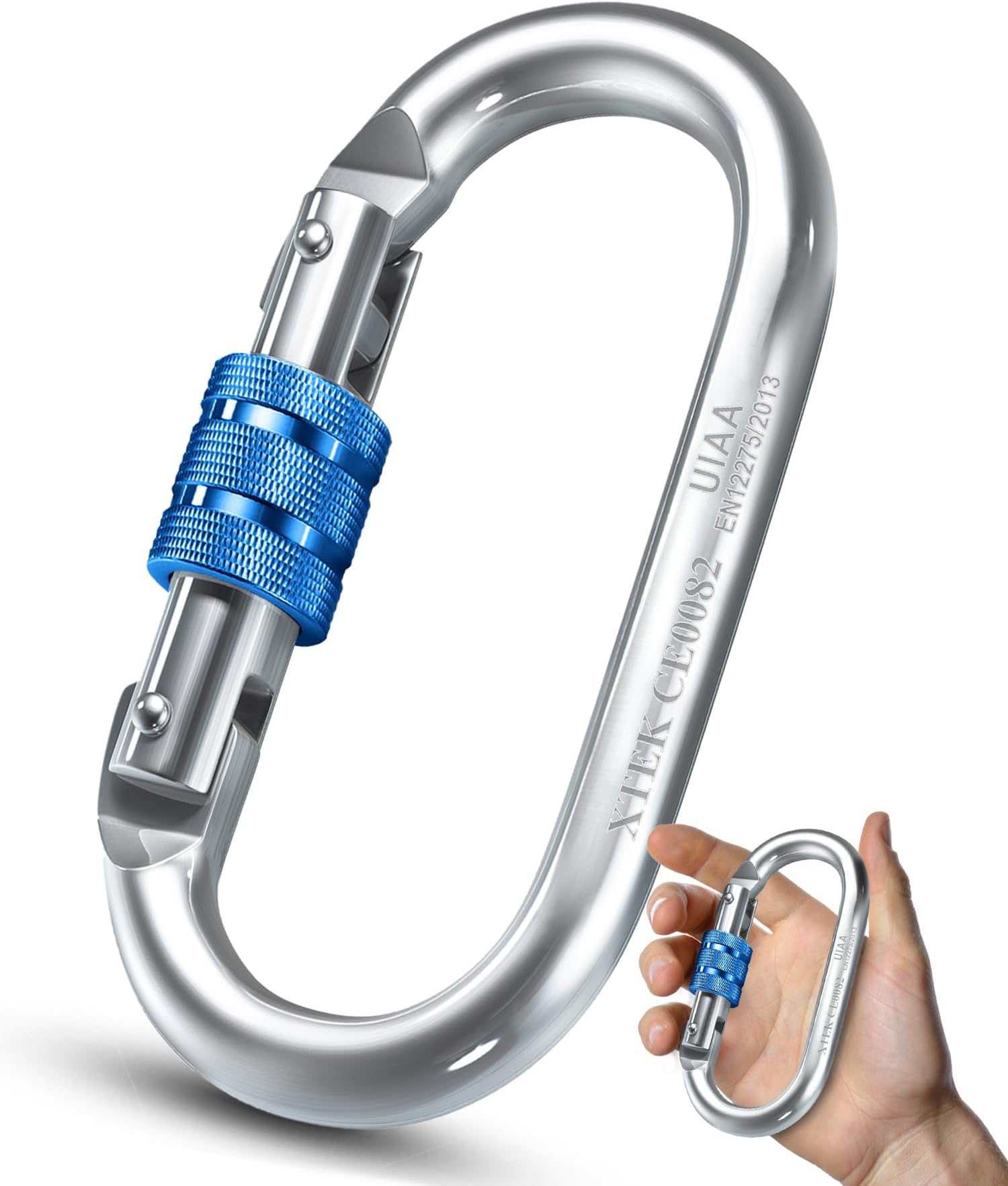 Carabiner Clip – UIAA Certified 25 kN 5620 LB, Large Heavy Duty Carabiners for Climbing: Oval-Shape, Screw Locking Steel Caribeener Clips, Hammocks, Hiking, Camping – Durable & Tested