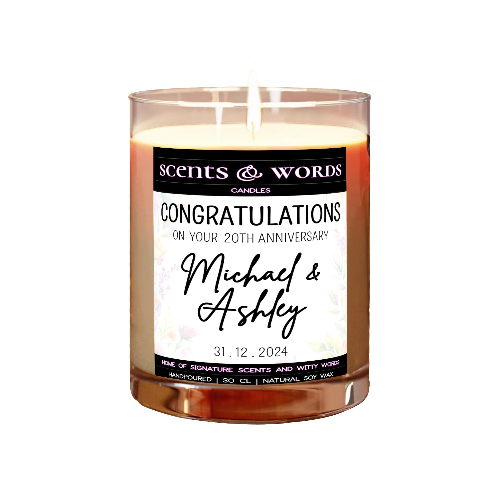 Scents&Words Twentieth Anniversary Candle, Congratulations on Your 20th Anniversary, Personalised or Customised Scented Candles - snw2324 (Fresh Vanilla)