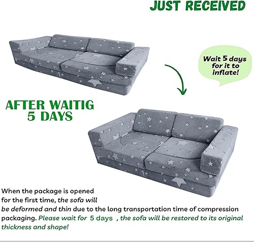 Miniatura 56 de MeMoreCool Sofá infantil para sala de juegos, sofá modular de 10 piezas, sofá convertible de pana, juego de construcción de fuerte de espuma para