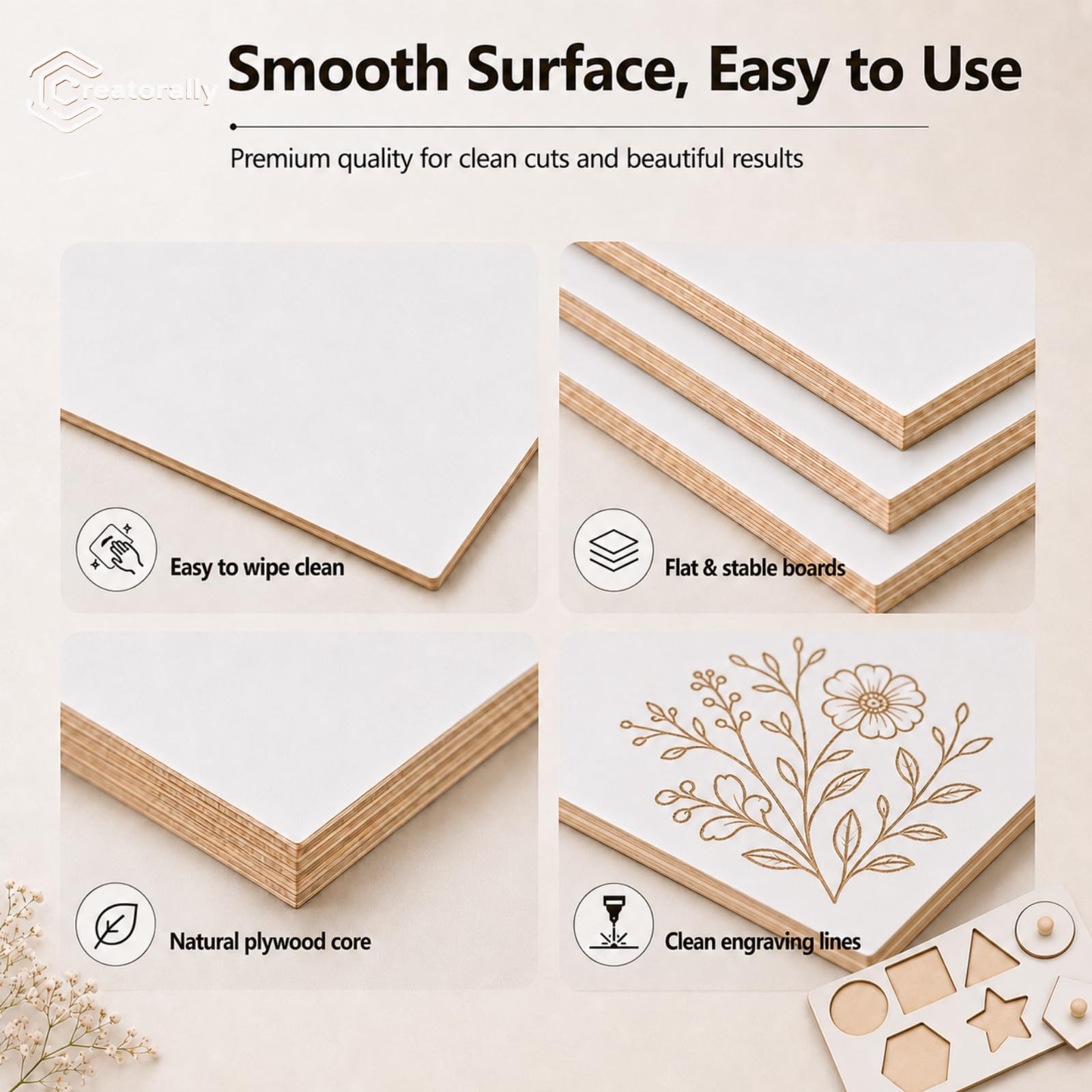 Coloré Contreplaqué 3mm, Bois de Tilleul pour Gravure Laser 30x30 cm 4 Pièces, Coloré Contre Plaque pour Gravure et Découpe CNC, Plaque de Bois pour Bricolage, Pyrogravure (Blanc)