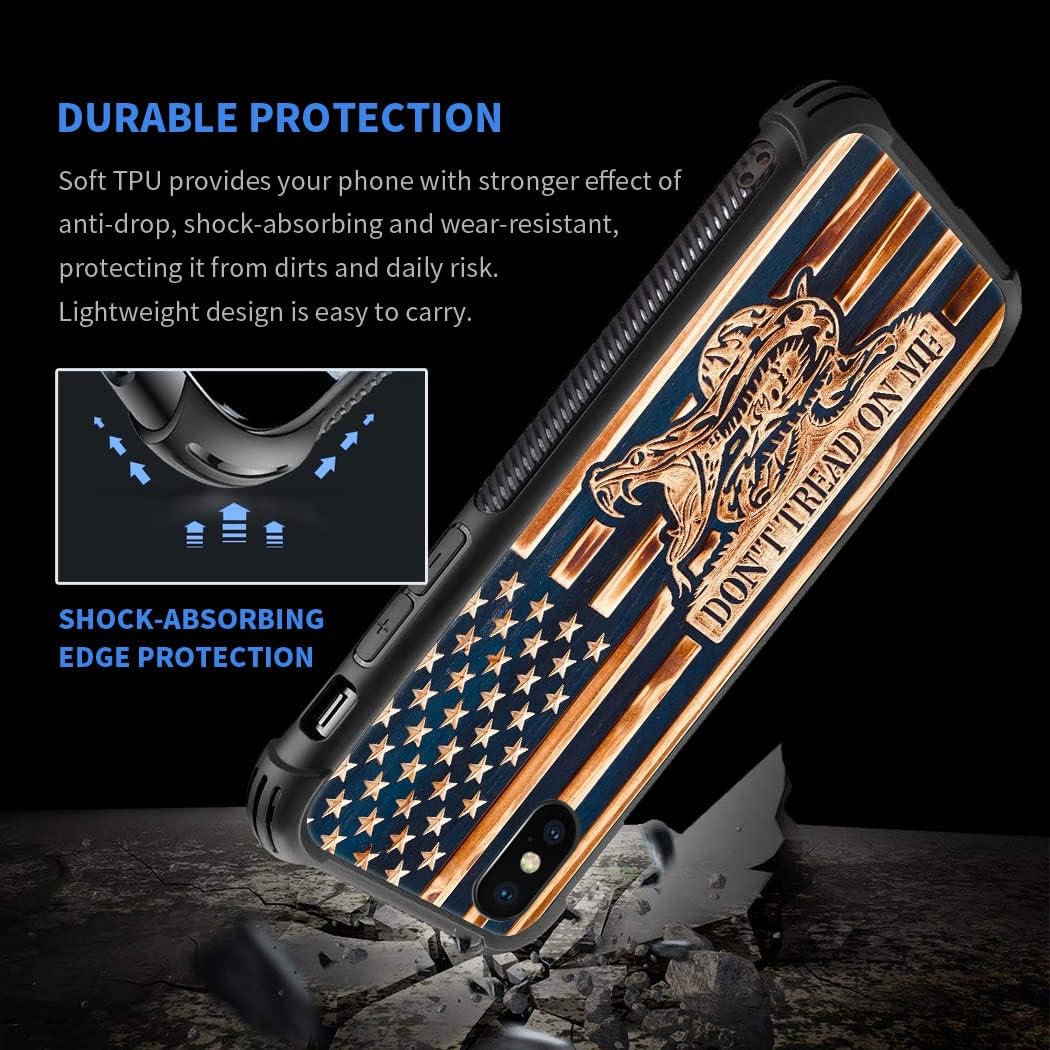 DAIZAG Compatible with iPhone XR Case,All-Round Protection Shockproof Anti-Scratches TPU Cover,Cases for Man Woman-Dont Tread on me Wood Grain American Flag - Image 3