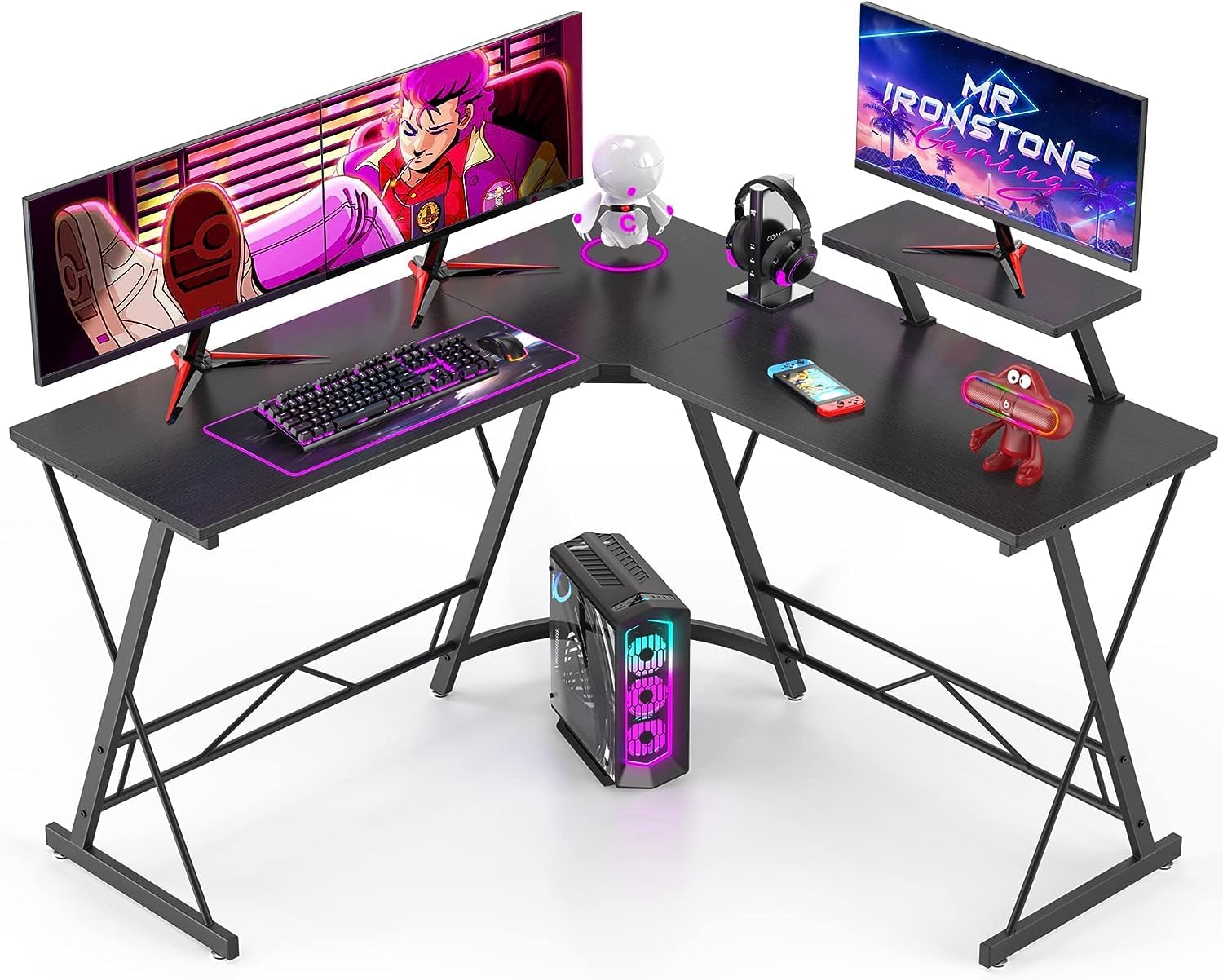 L-Shaped Computer Desk｜Gaming Desk ｜PC Workstation｜Home Office Desk｜Corner Desk Study Desk with Removable Monitor Stand for Home Office Study Writing Workstation,129 * 46 * 71cm,Black