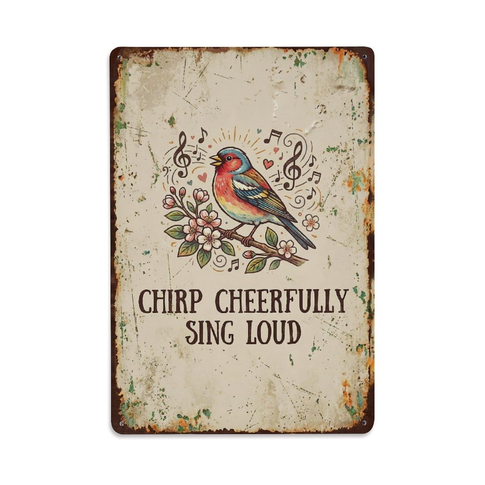 Okngb Style Songbird Nature Wildlife Quote Cheerfully Sing Loud Metal Tin Sign Plaque Wall Decor For Cafe, Man Cave, Club Bar, Office, Home Garden Round Metal Poster 8X12inch