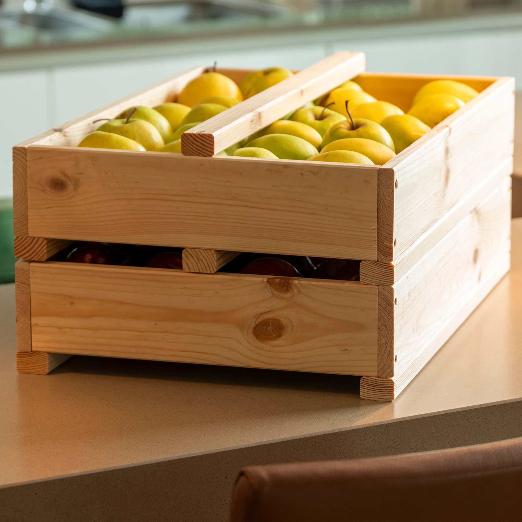 dobar® green label Vorratsregal für Obst und Gemüse - Obstkiste aus Holz - Obst und Gemüsehorde mit 4 Fächern - Gemüseregal mit 4 Stapelkisten - 53 x 35 x 116 cm - Natur