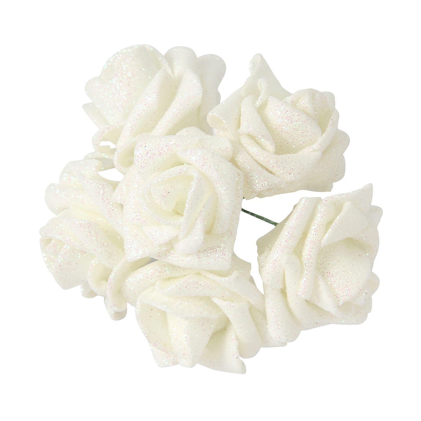 Meena Supplies White Full Glittered Foam Roses! Artificial Flowers Bling Glittery Shiny Fake Silk[White]