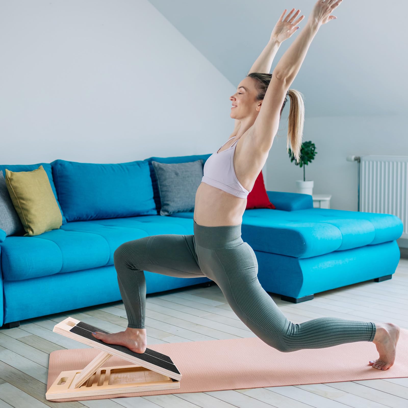 Tavoletta per Stretching in Legno Professionale con 5 Angoli Regolabili, Stretcher per Polpacci Antiscivolo, Solida Tavola di Equilibrio in Legno con Maniglia Portatile, per Casa, Palestra e Outdoor