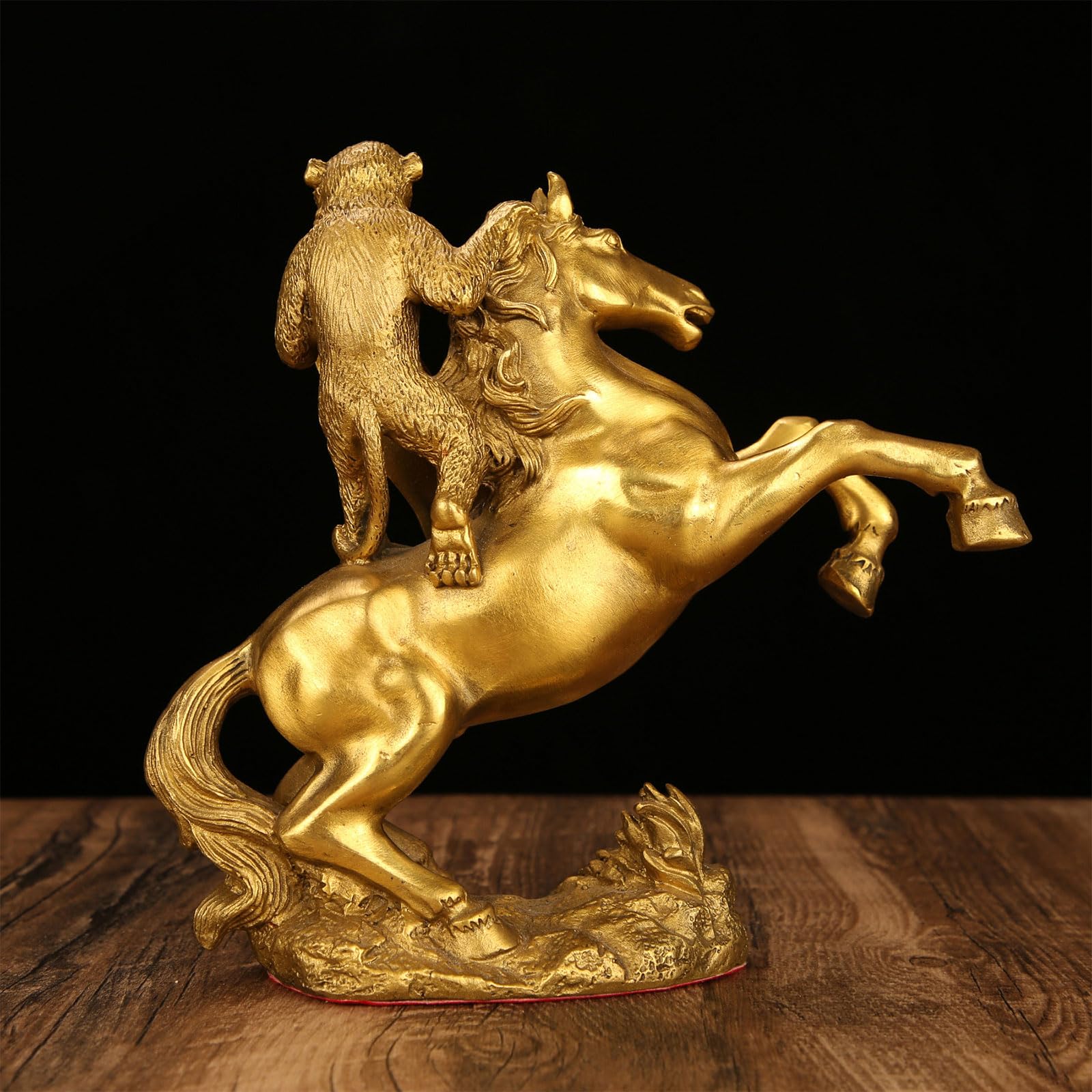 Chiński feng shui ręcznie robiony mosiądz małpa jeździectwo posąg konia chiński zodiak feng shui dekoracja dla sukcesu zawodowego, dekoracja biurka, dom i biznes błogosławieństwo prezent, 20,5
