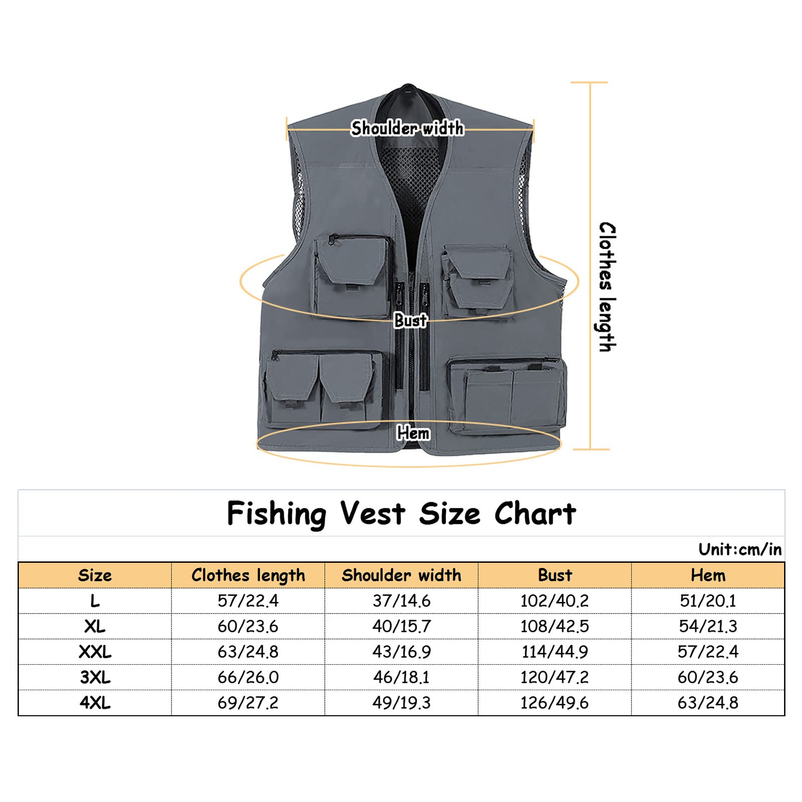 Mire Gilet de Pêche en Plein Air pour Hommes Multi-Poches Engrener Travail Gilets pour Photographie Camping Chasse(Size:3XL,Color:Le Noir)
