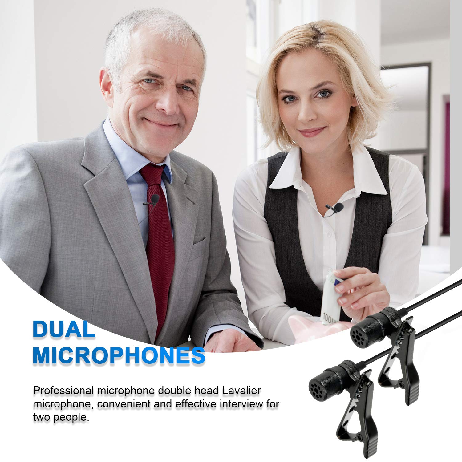 Saramonic LavMicro U1C Micrófonos de solapa digitales de doble cabezal Micrófono de solapa omnidireccional con adaptador de enchufe Lightning Compatible con iPhone iPad iOS MAC para YouTube Video