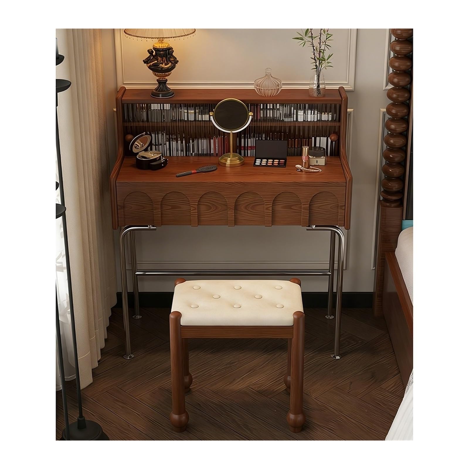 Vanity Desk Vintage Solid Wood Vanity Table, French Retro & American Style, Small Dressing for Master Bedroom(Small)
