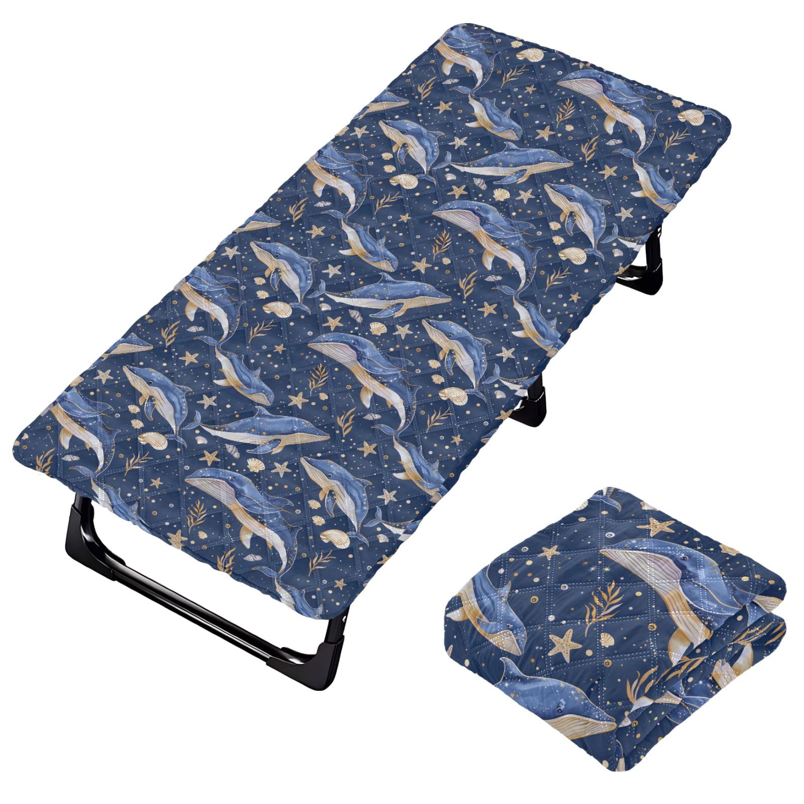 Portable Toddler Bed Sheet for Kids Pattern of Blue Whales Travel Bed Fitted Sheet