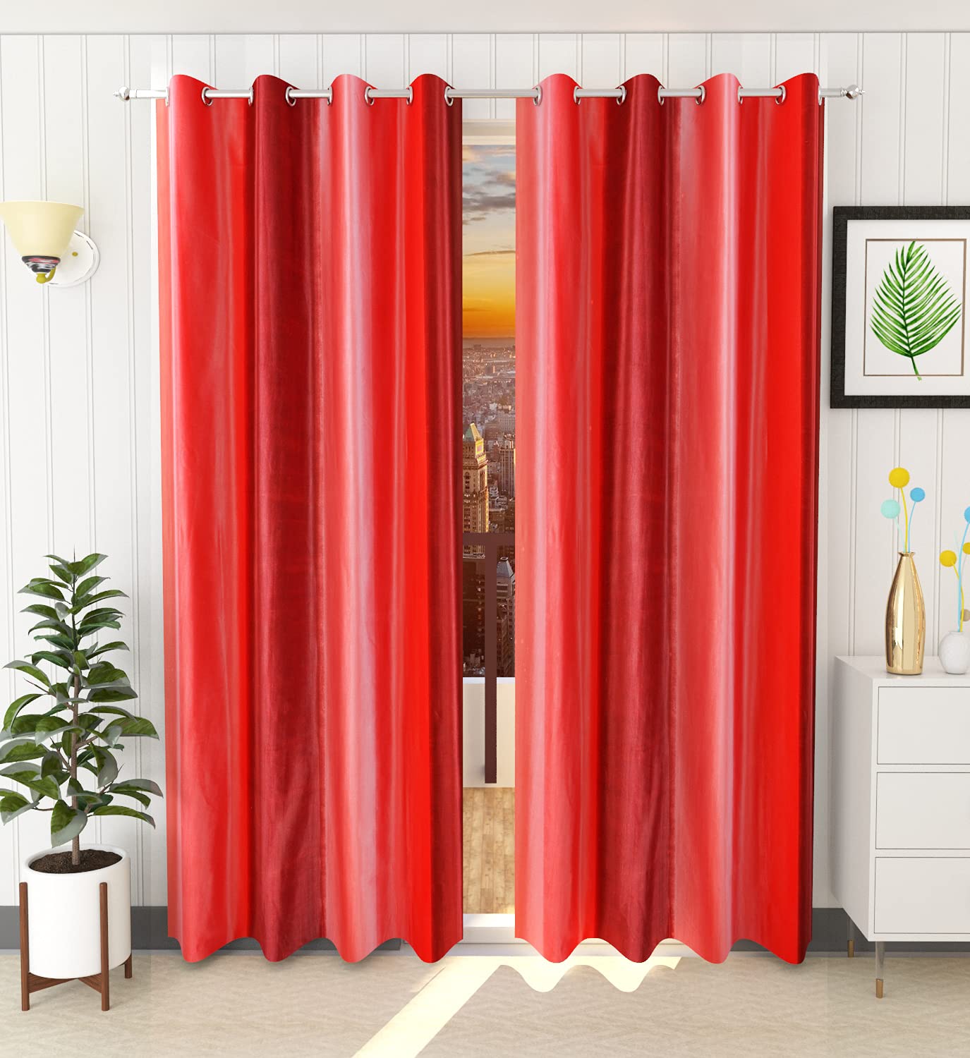 HOME UTSAV 2 Piece Plain Shade Curtains for Window 5 Feet, Red (Red, 5 Feet (2Pc)) (B097T37J4J) Amazon Price History, Amazon Price Tracker
