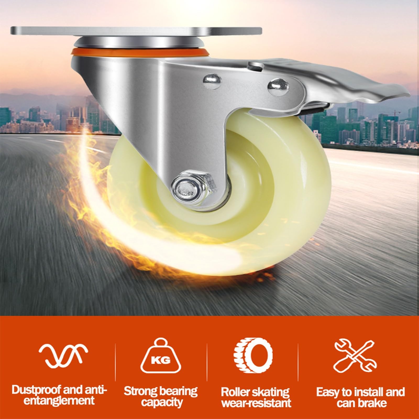 Ruote Girevoli Ruote Girevoli For Impieghi Gravosi Set Di 4 Ruote Universali Silenziose Poliuretano Ruote Girevoli Con Piastra Girevole Antirumore Ruote Girevoli Industriali(Brake swivel casters,4in)