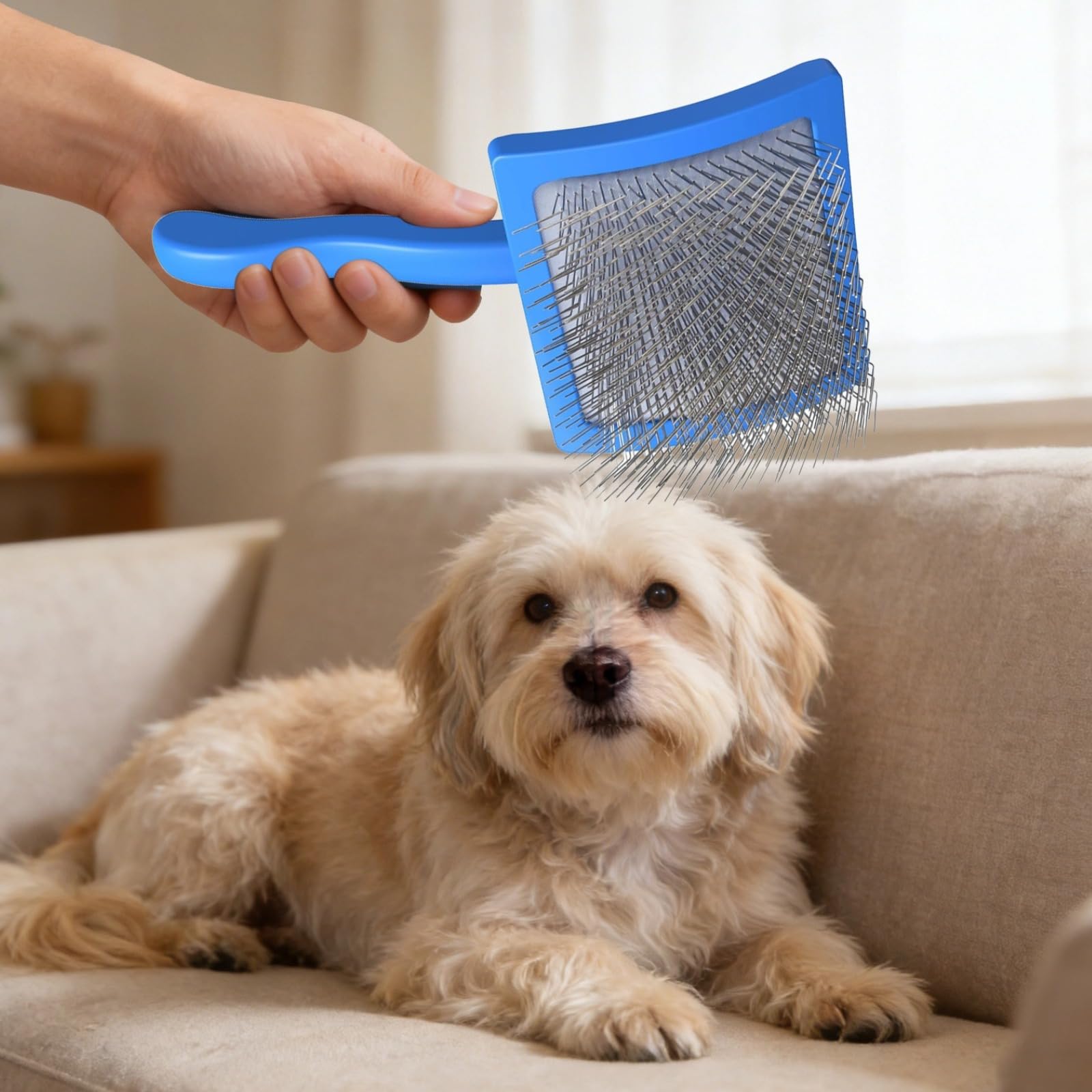Fellpflegebürste für Hunde Set, Entfilzungsbürste mit Edelstahlkamm, ergonomischer Griff, lange Stifte, zum Entfernen loser Unterwolle, geeignet für Hunde, Katzen und andere Haustiere