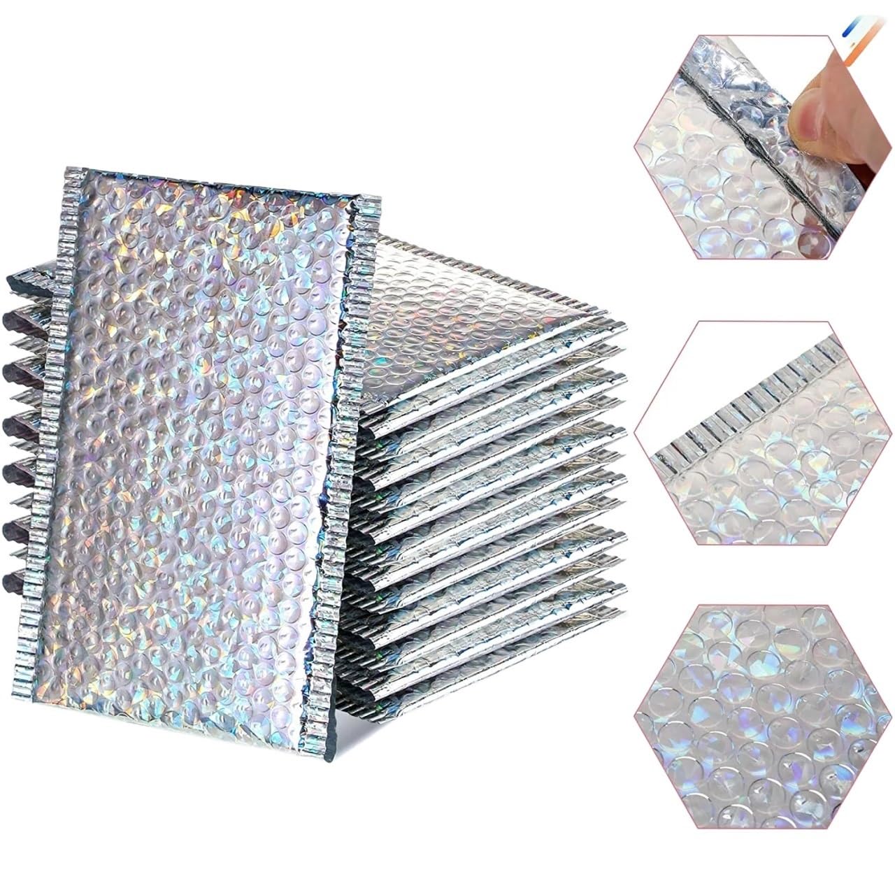 Buste for pacchi 100 Pezzi Busta for spedizione Argento Laser Busta for corriere Impermeabile Busta Imbottita con Bolle d'Aria Borsa per(Silvery,18 * 23cm)