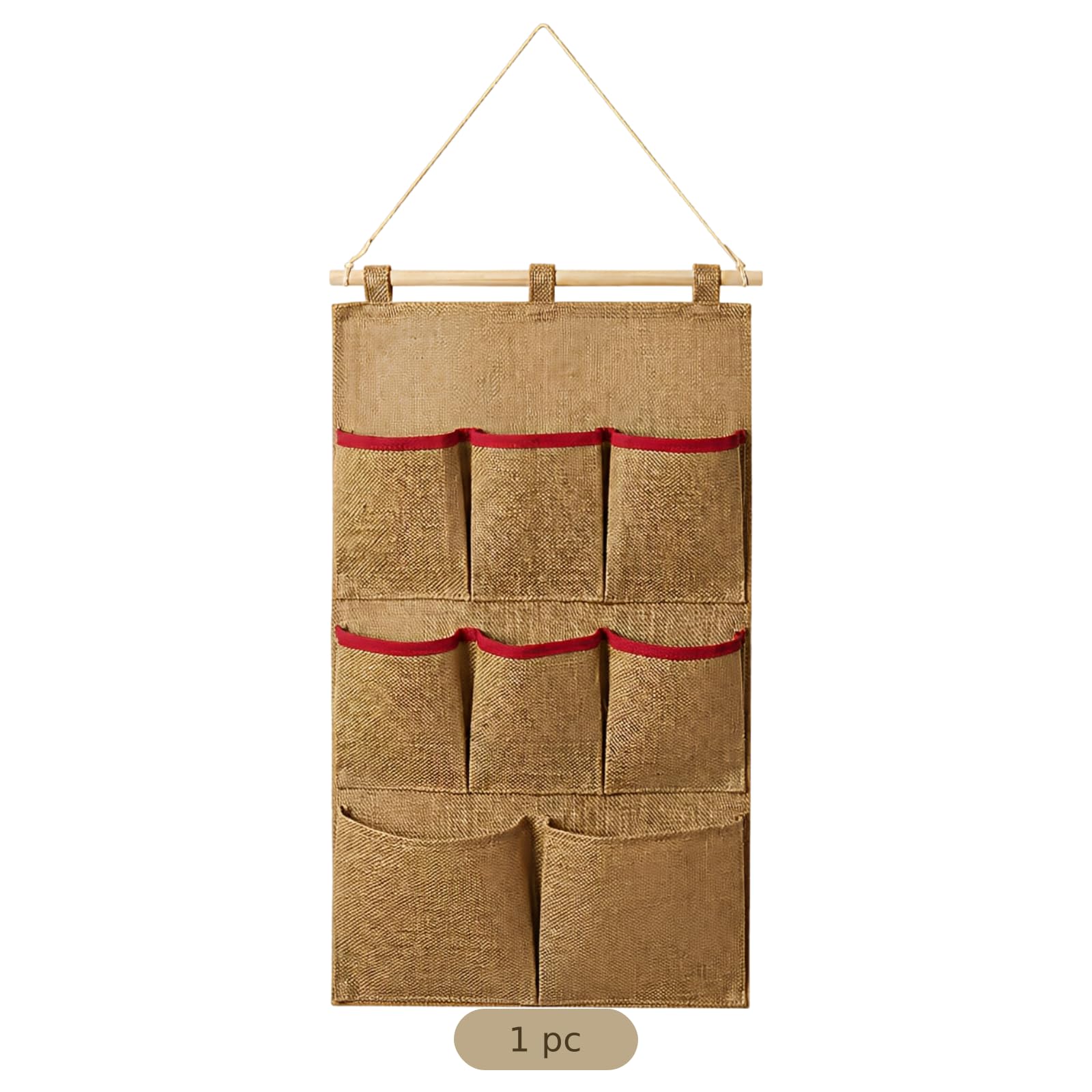 Wandhänger aus Jute, hängende Aufbewahrung mit 8 Fächern, vertikaler Schrank-Organizer für Schlafzimmer, Studentenwohnheim, Wohnzimmer und Bad, natürlicher Sackleinen-Look