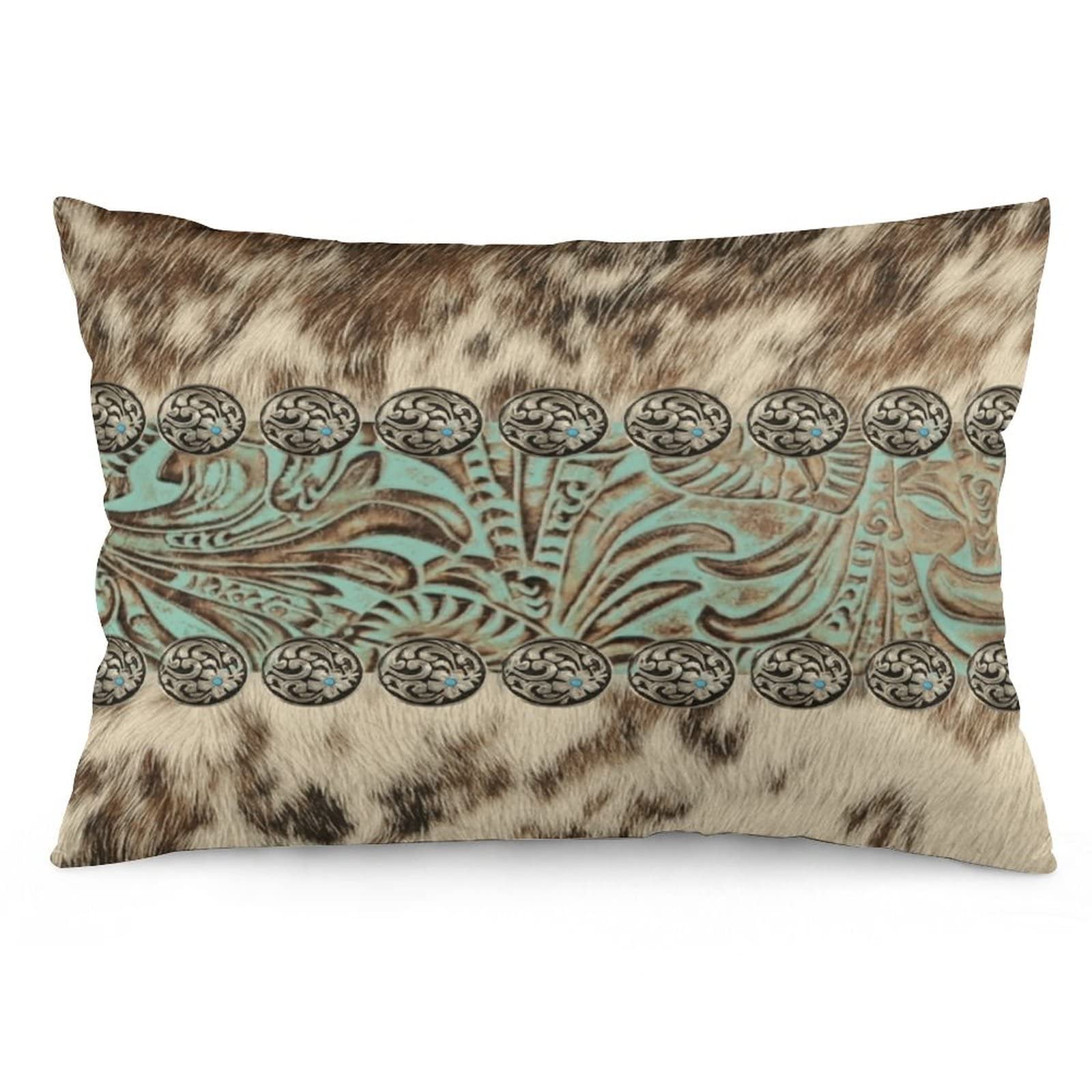 Rustic Brown Beige Teal Western Country Cowboy Fashion Throw Pillow Covers 12"X20" Decorative Pillows Home Decor Pillowcase Aesthetic Pillow For