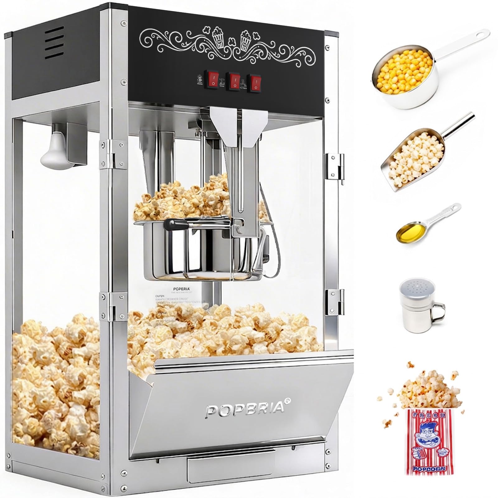 PopBria 16oz Commercial Popcorn Machine Black