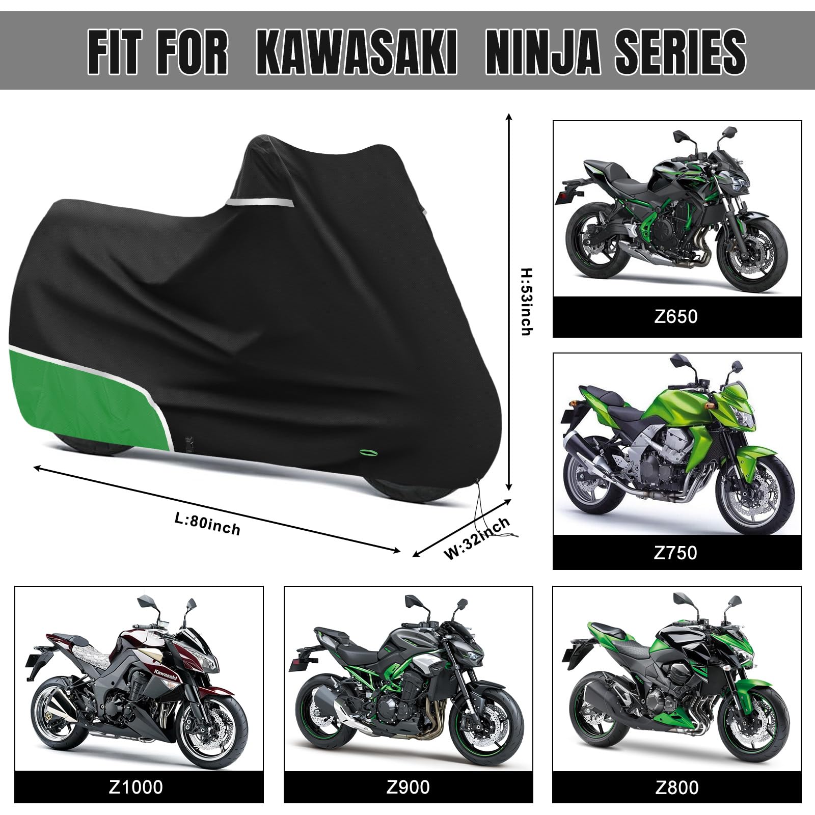Bâche de protection pour moto Kawasaki Z650, Z900, série Z, résistante à l'hiver, imperméable, indéchirable et robuste, grise