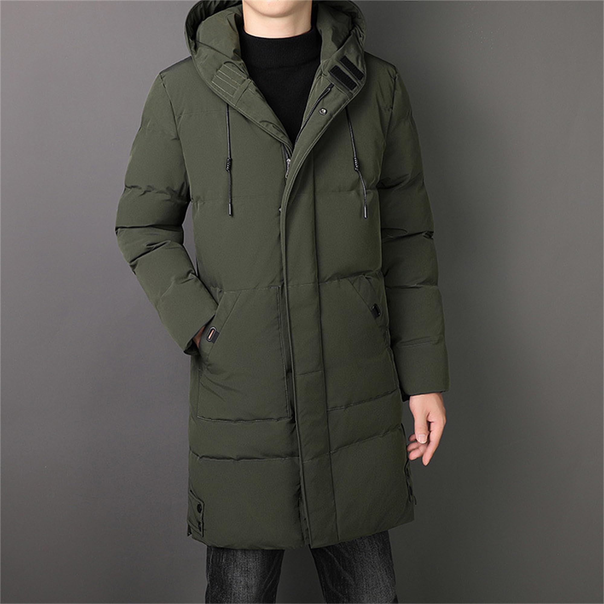 ZDJSWJ Hombres Invierno cortaviento largo abajo chaqueta chaqueta impermeable con capucha más acolchada chaqueta acolchada cálida acolchada