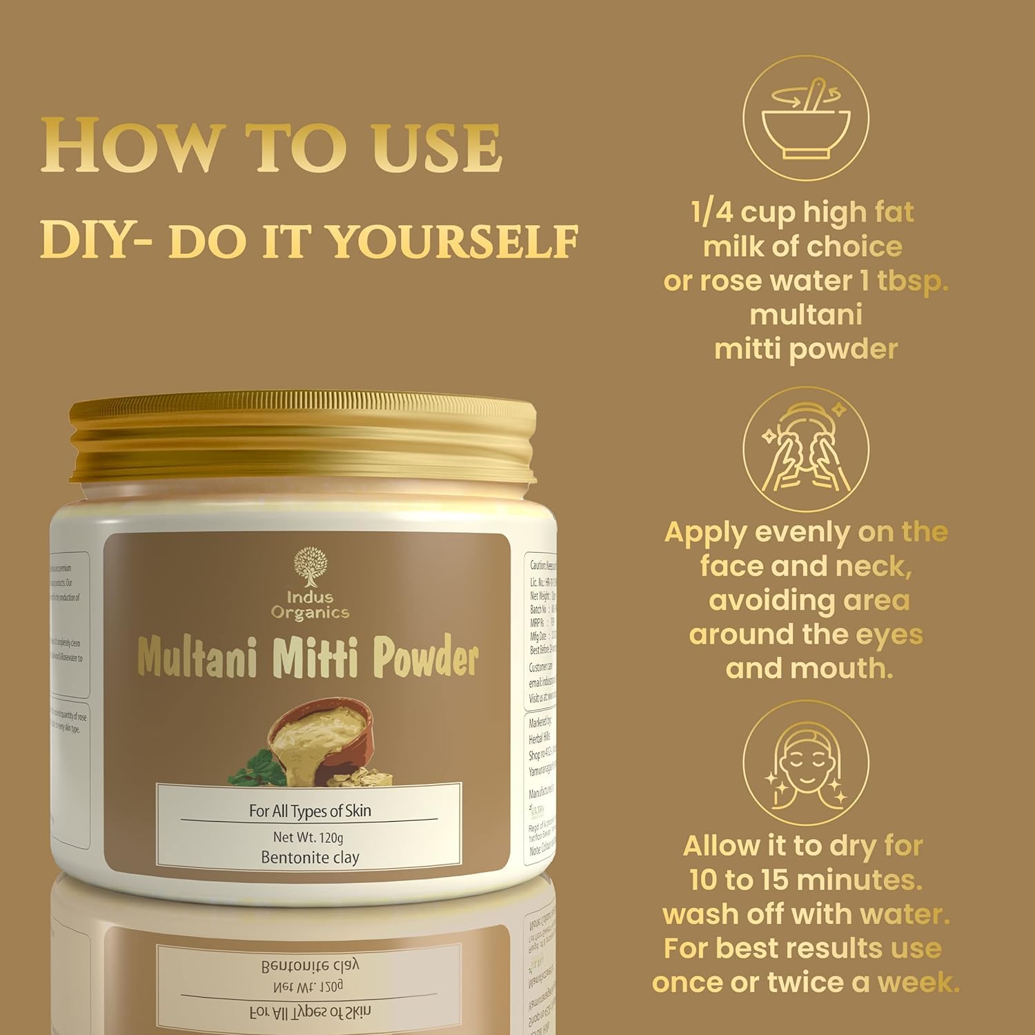Indus Organics Multani mitti Powder 500gm | Bentonite Clay | for Hair and Skin | Black head | Open Pores | Skin whitening | Tan Removal 2