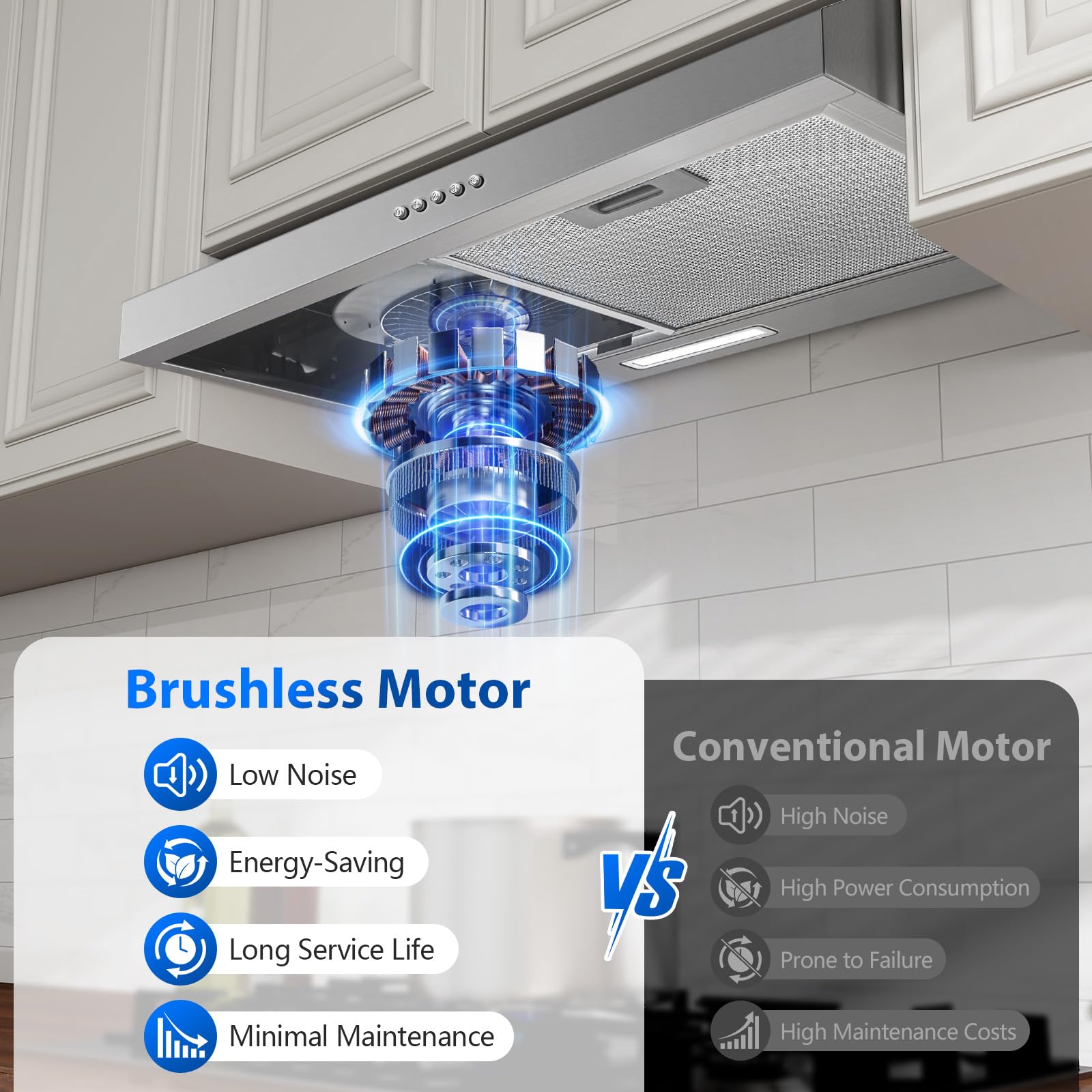 TopStrong Campana Extractora 60 cm Integrable, 250 m³/h Extractor de Cocina Slim, 3 Velocidades, Clase A+, LED, Acero Inoxidable 430, Recirculación y Extracción