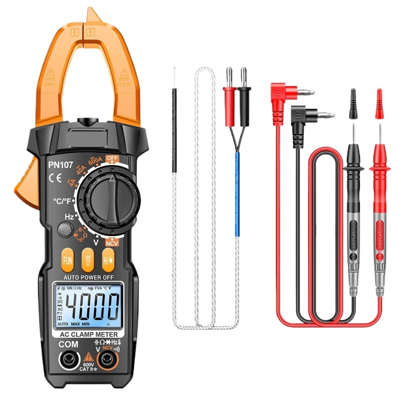 Qavlxie Yellow Digital Clamp Meter Diode Temperature Frequency Ohm Capacitance Tester Ncv Multimeter Display Electrician Tools(Yellow) Size 0.110231131