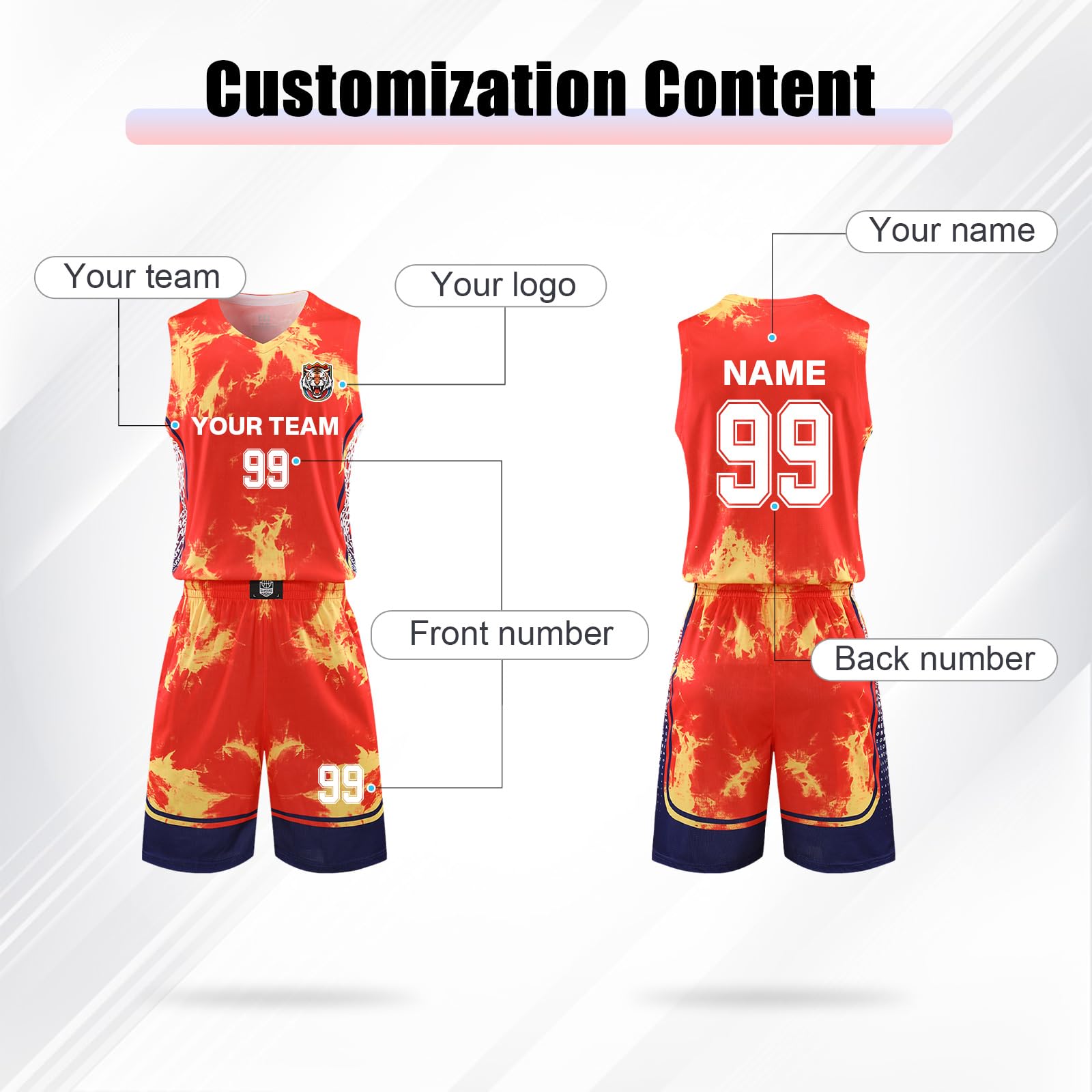 ORYG Customized Kids Basketball Jerseys Personalized Adult Basketball Jersey Printed with Your Name Number Team Name Logo White Blue
