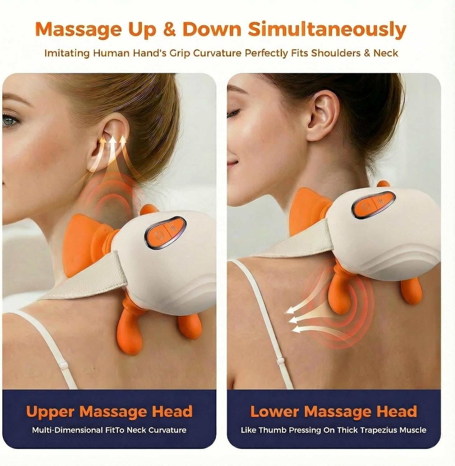 4D Neck and Shoulder Massager, Bionic Heated Massager, Shiatsu Kneading & Hands Traction for Deep Tissue, Portable Wireless Massager for Daily Body Relief, 3 Relax Modes, Gift for Men Women