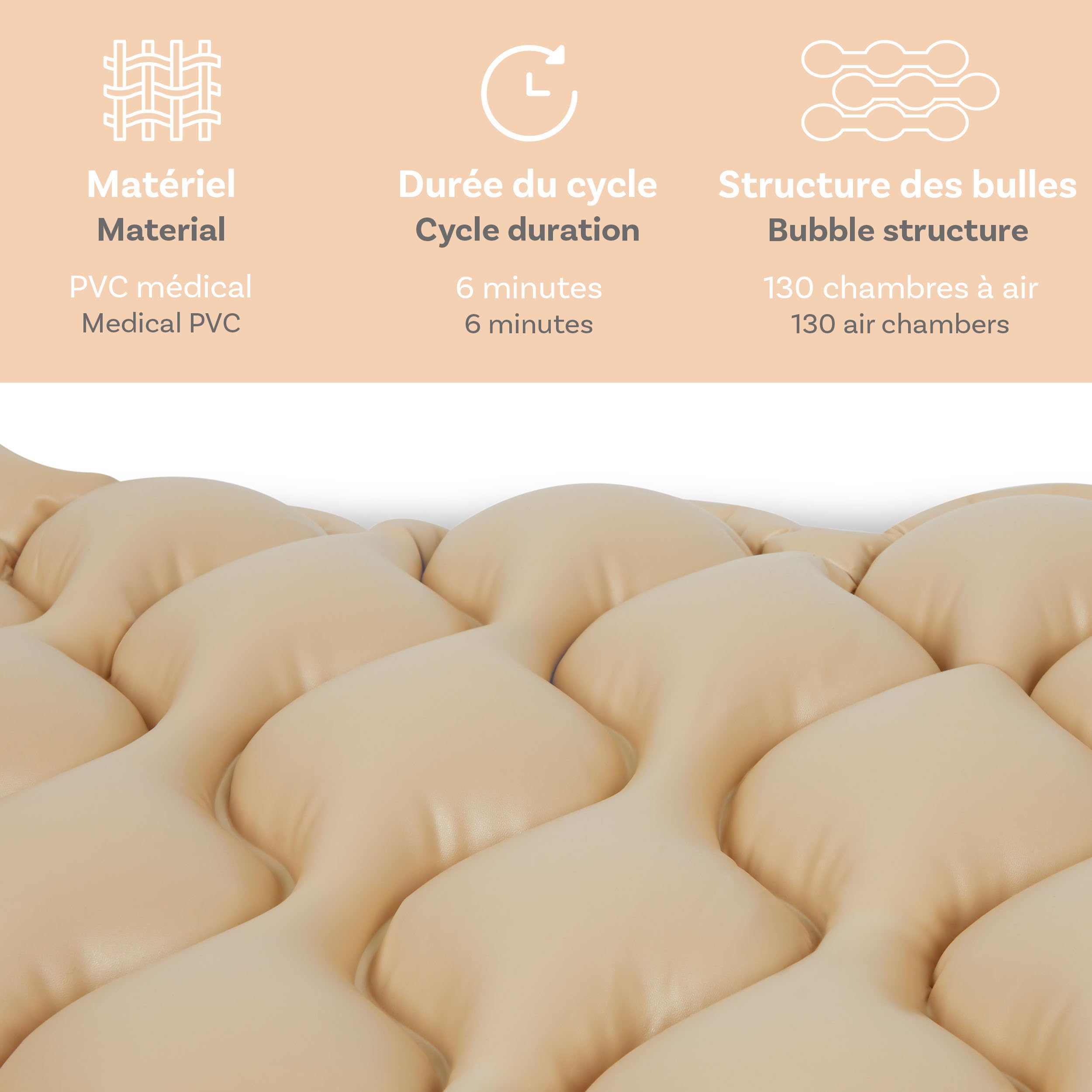 Pulox ADM-130 Matelas Anti-escarres - Surmatelas à Pression alternée avec Pompe - Silencieux et supportant jusqu'à 130 kg - Beige