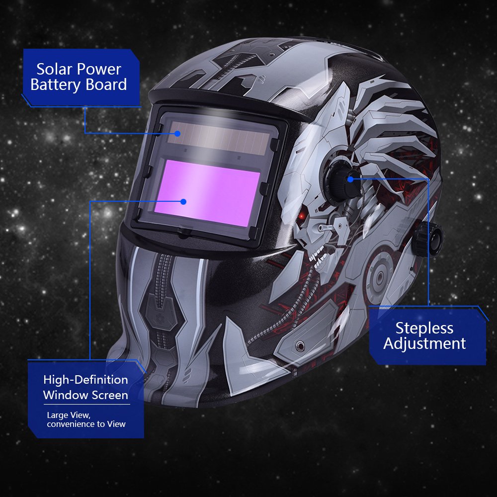 Masque De Soudure Auto-Obscurcissant Nuzamas Solaire - Tête De Mort, Protection Visage TIG MIG Plasma Avec Abat-jour Réglable
