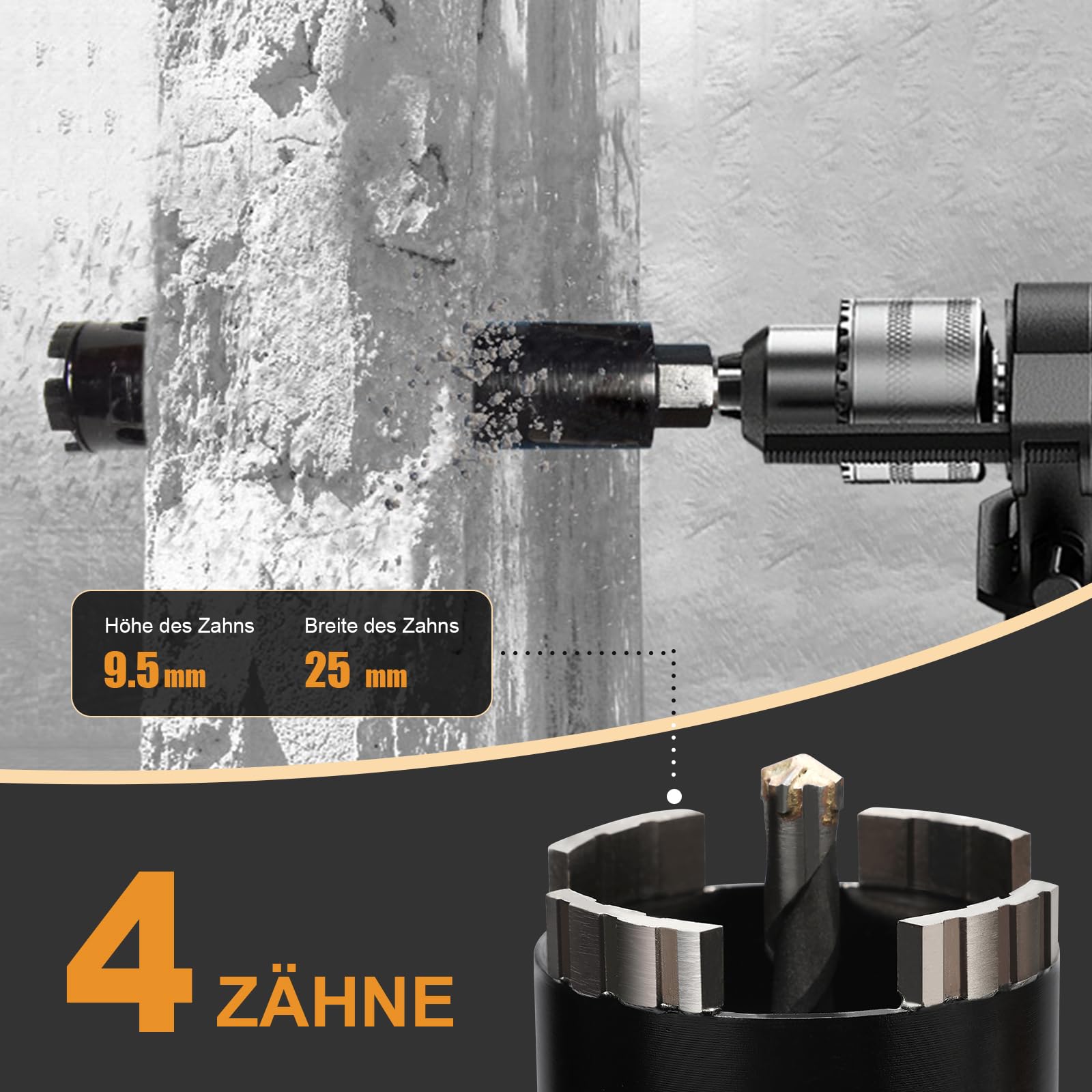 Corona da trapano 68 mm, lunghezza utile 200 mm con albero SDS Plus 220 mm, SDS max 220 mm, albero esagonale 110 mm, punta di centraggio 10x240 mm, per muratura