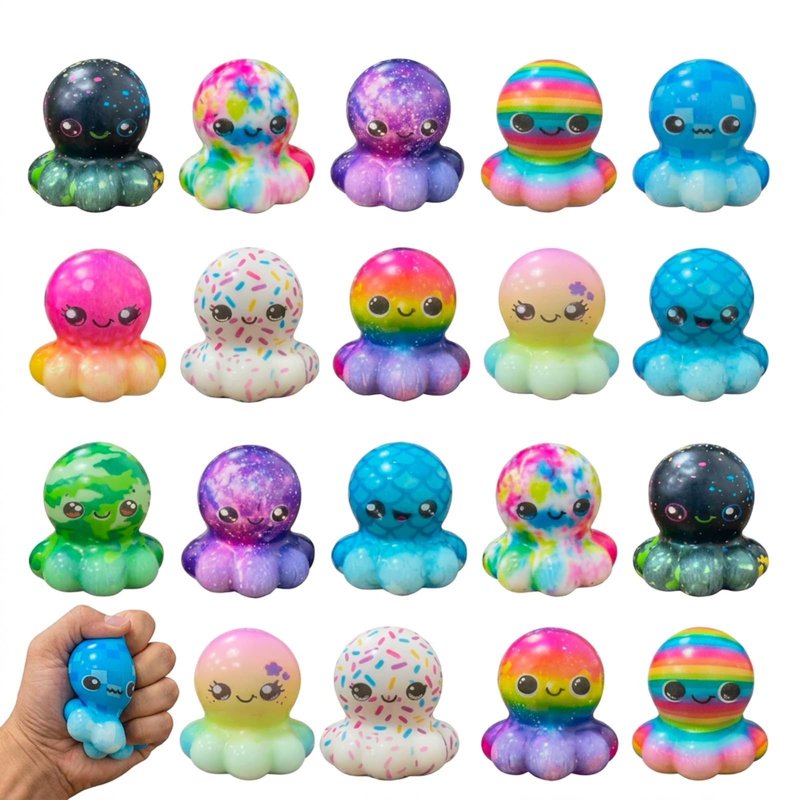 Octopus Squishy, Squishy Party Bag Fillers,20-Piece Mini Octopus Sensory Toys with Soft Texture for Stress Relief and Focus Enhancement,5x4.5x4 cm