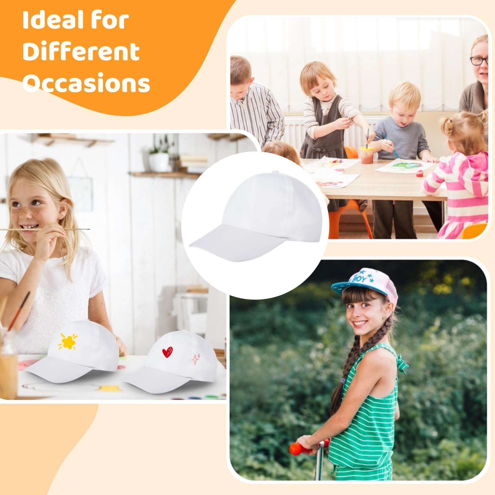 30 cappellini da baseball vuoti fai da te per bambini, cappelli sportivi in poliestere bianco regolabili per artigianato creativo e divertimento all'aperto