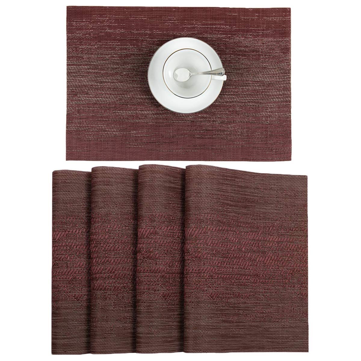 Pauwer Christmas Placemats Set of 6 Non Slip Woven Vinyl Washable Placemats Heat Insulation PVC Table Mats