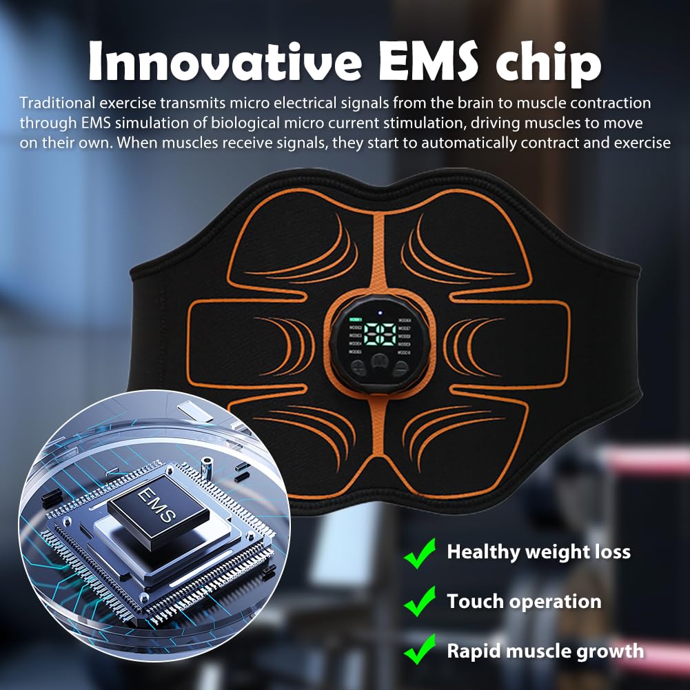 EMS Bauchmuskeltrainer Elektrisch, EMS Trainingsgerät Bauchtrainer für Zuhause Muskelstimulation, 10 Modi & 30 Intensitäten, USB-aufladbar, Bauchmuskel Gürte für Männer und Frauen