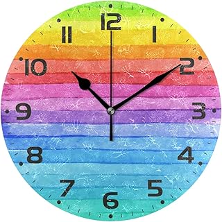 Naanle Colorful Striped Watercolor Bright Color Rainbow Print Round/Square/Diamond Acrylic Wall Clock Oil Painting Home Office School Decorative Creative Dual Use Clock Art