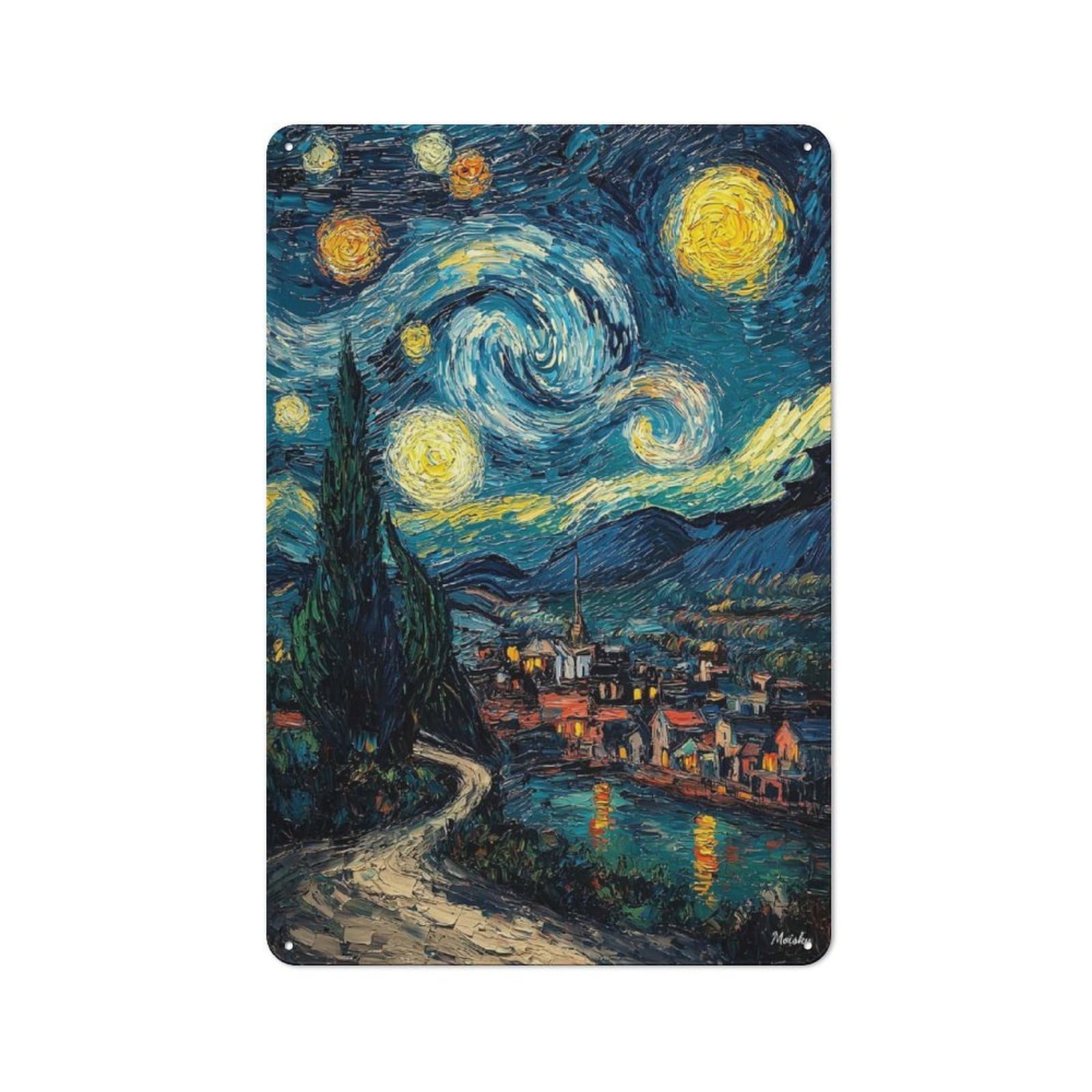 Junmoney Expressionist The Starry Night – Bold Contemp Orary Art Reinterpretation Decorative Tin Sign 30X20cm, Old Fashioned Old Style Wall Plaque For Lounge, Study, Pub Or Wall Gallery