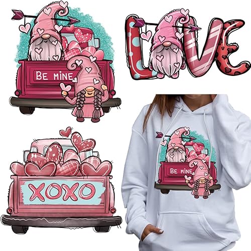 Parches adhesivos para planchar para el día de San Valentín diseño de enano de automóvil calcomanías de vinilo de transferencia de calor apliques