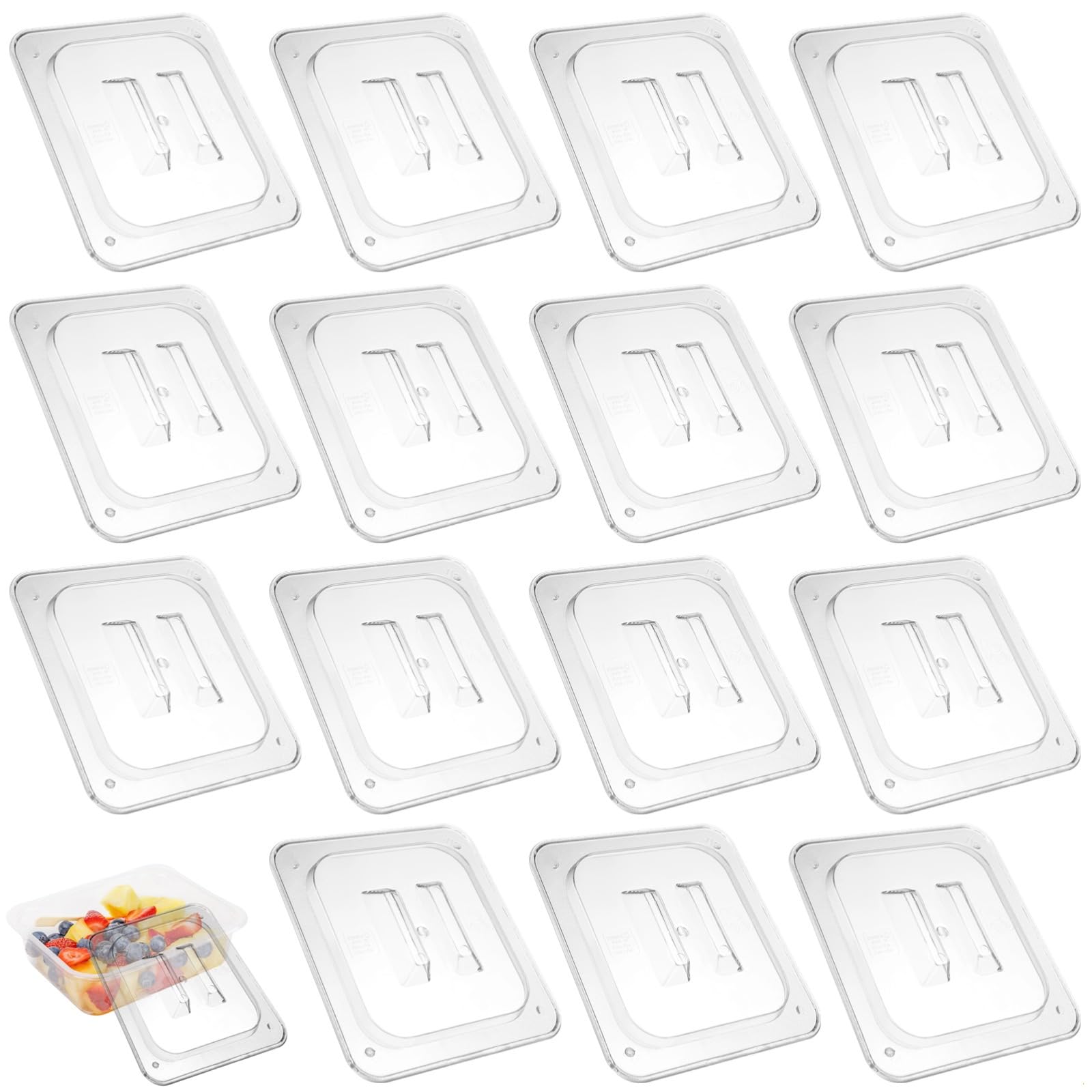 Contenitore per alimenti ideale e catering, con impilabile, in policarbonato trasparente, dimensioni 1/6, 15 pezzi universali, fori di ventilazione, coperchi per padelle adatti a vari contenitori
