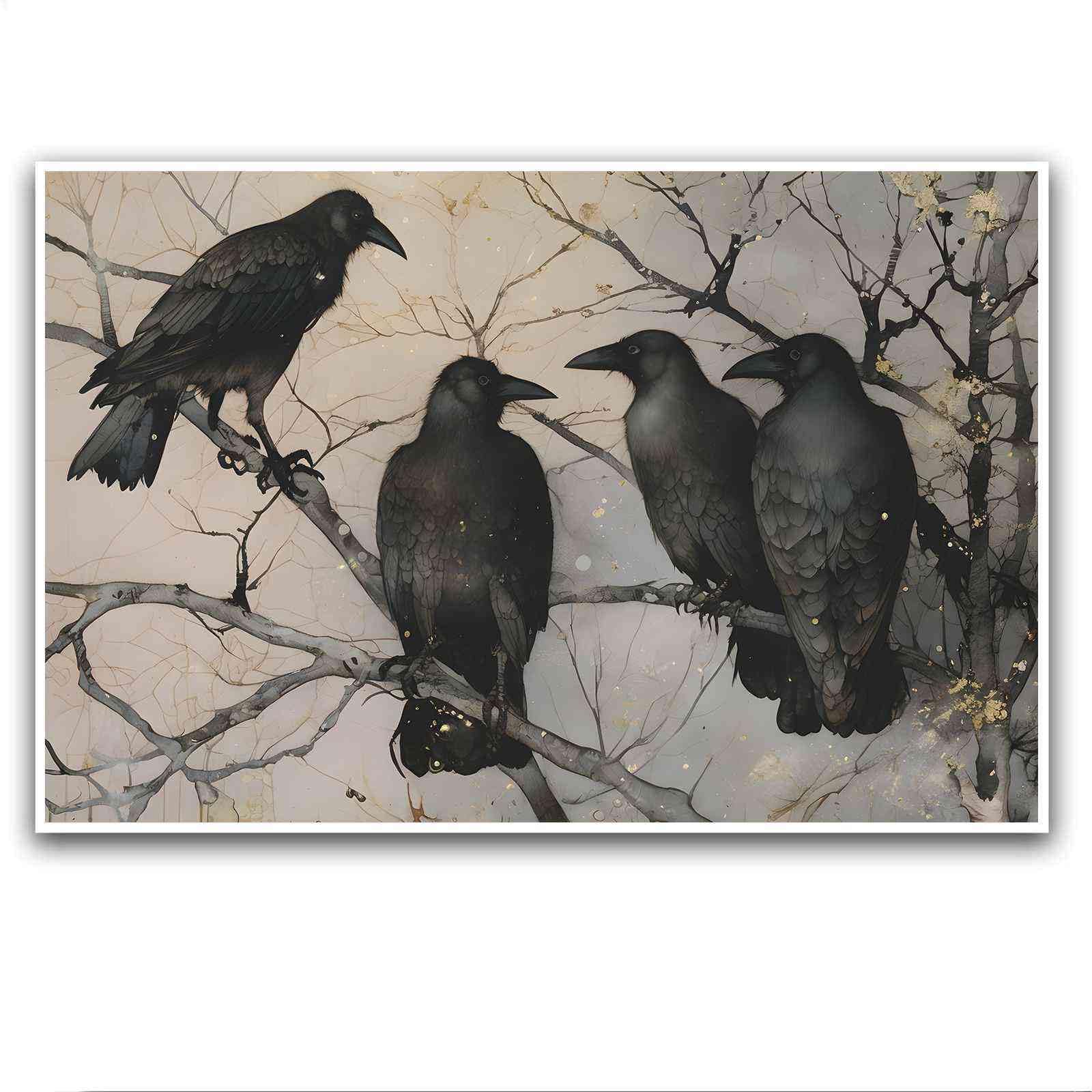 Canvas Wall Decor Antique Raven Painting Moody Vintage Crow Print Gothic Art Dark Academia Decor Halloween Wall Art 12x16in UnFramed