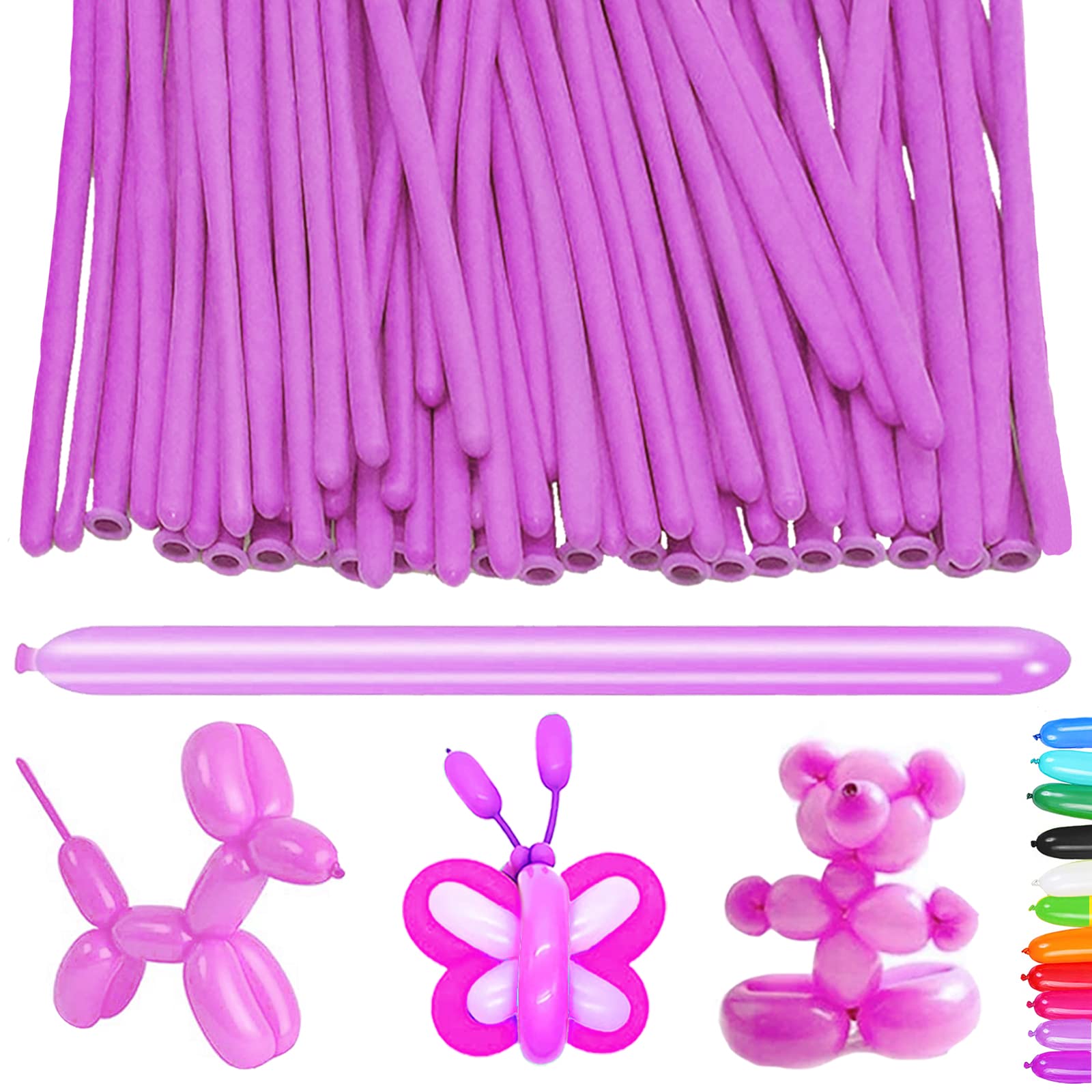 AUNGKWANG 100 Pcs Modelling Long Balloons, 50/100/200 Magic Balloons, Modelling Balloon Kit, Long Balloon for Creative Fun, for Arch Birthday Wedding Clown Decoration