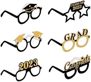 SWYOUN 12PCS Class Of 2023 Graduation Grad Party Eyeglasses Photo Props Supplies(Black,Gold)